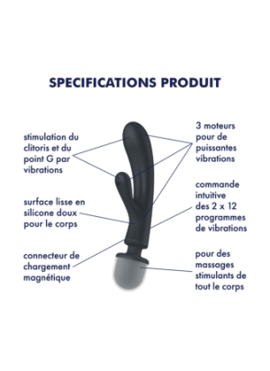 2 en 1 Vibromasseur rabbit et wand noir USB Triple Lover Satisfyer - CC597825